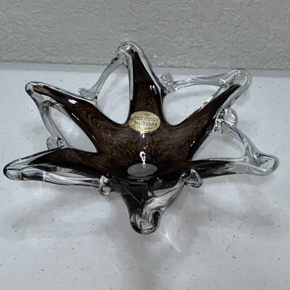 Vintage Murano Art Glass Handblown Centerpiece Starfish‎ Bowl Trinket Dish Brown